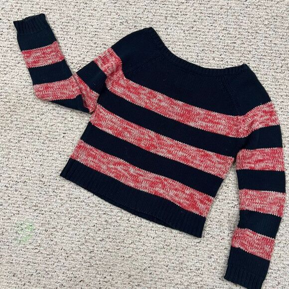 Y2K American Eagle Outfitters Blue Red Striped 100% Cotton Sweater Size Medium - Picture 6 of 8